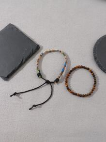 A Set Of Two Surf-Themed Bohemian Summer Festival Jewelry Waterproof  Bracelets With Beads For Both Men And Women