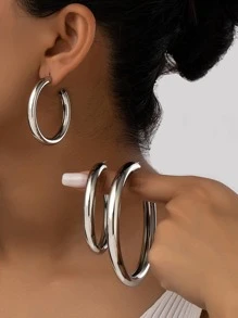 6pcs/set Minimalist Hoop Earrings - Silver - View 1