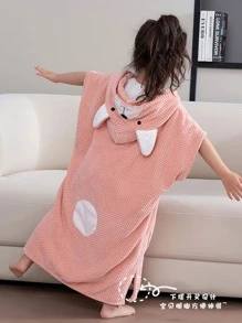 1入組兒童卡通毛絨浴巾，灰粉色可愛柔軟可穿戴家居浴袍 - 藕粉色 - 查看 2