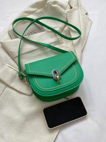 今年流行的復古外國風小包,女士春夏2023簡約馬鞍包潮流斜挎實色小方包 - 綠色 - 查看 3