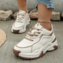 2023四季新款戶外時尚高端女厚底防水台休閒運動鞋 - 卡其色 - 查看 1