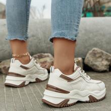 2023四季新款戶外時尚高端女厚底防水台休閒運動鞋 - 卡其色 - 查看 2