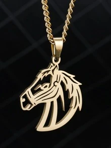 Collar con dije de cabeza de caballo para hombre para decoración diaria para una apariencia elegante - Amarillo Oro - Ver 1