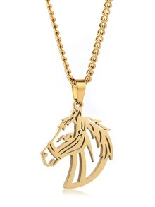 Collar con dije de cabeza de caballo para hombre para decoración diaria para una apariencia elegante - Amarillo Oro - Ver 2