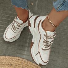 2023四季新款戶外時尚高端女厚底防水台休閒運動鞋 - 卡其色 - 查看 4