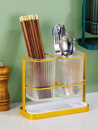 1入組多功能廚房收納掛壁式金色ABS筷子收納盒