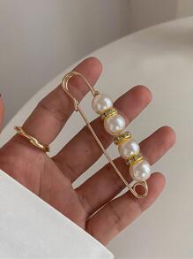 2 Chiếc Phụ Nữ Ngọc Trai Giả & Trang Trí Kim Cương Giả Có Thể Điều Chỉnh Khăn Quàng Pin Tinh Tế Cho Quà Tặng - Vàng - Xem 5