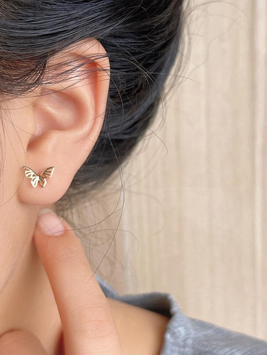 Butterfly Stud Earrings - Yellow Gold - View 1