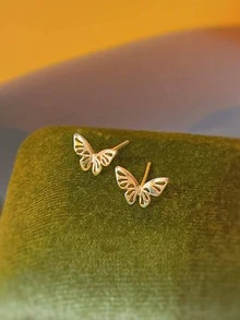 Butterfly Stud Earrings - Yellow Gold - View 2