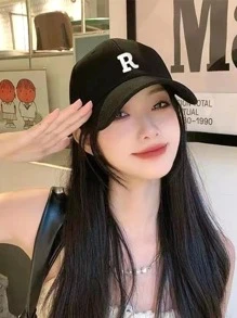 Letter Embroidered Baseball Cap Street - Black - View 1