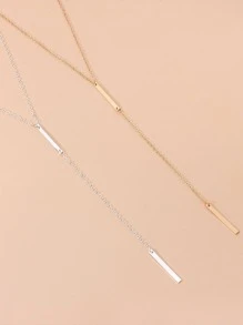 2 Cái/bộ Hình Chữ Nhật Thời Trang Charm Y Lariat Vòng Cổ Cho Nữ Trang Trí Hàng Ngày - Vàng - Xem 4