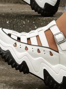 Mujer Zapatillas deportivas cuña con abertura con diseño de hebilla cuña deportivo exterior