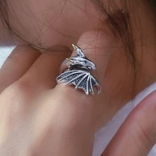 1入組小龍戒指，嘻哈復古歐美非傳統設計，開放式設計，925銀，男女時尚配飾，裝飾禮盒裝 - 銀色 - 查看 2