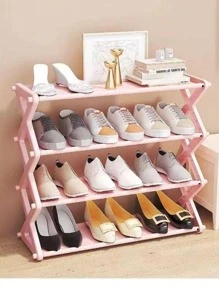 1 cái Công cụ tổ chức giày nhiều lớp, Công cụ tổ chức giày gia đình đa năng bằng nhựa màu hồng - Hồng - Xem 1