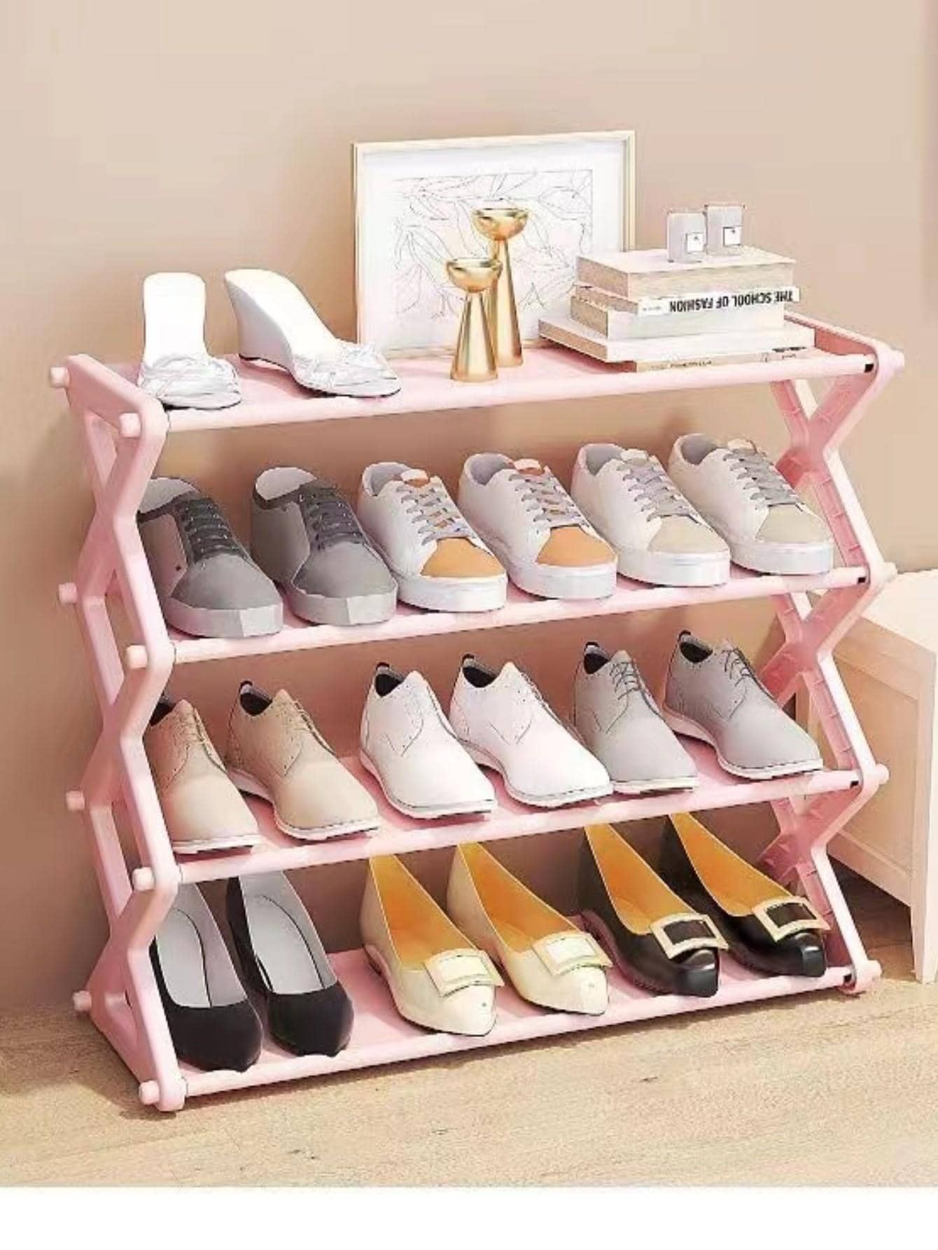 1 cái Công cụ tổ chức giày nhiều lớp, Công cụ tổ chức giày gia đình đa năng bằng nhựa màu hồng - Hồng - Xem 1