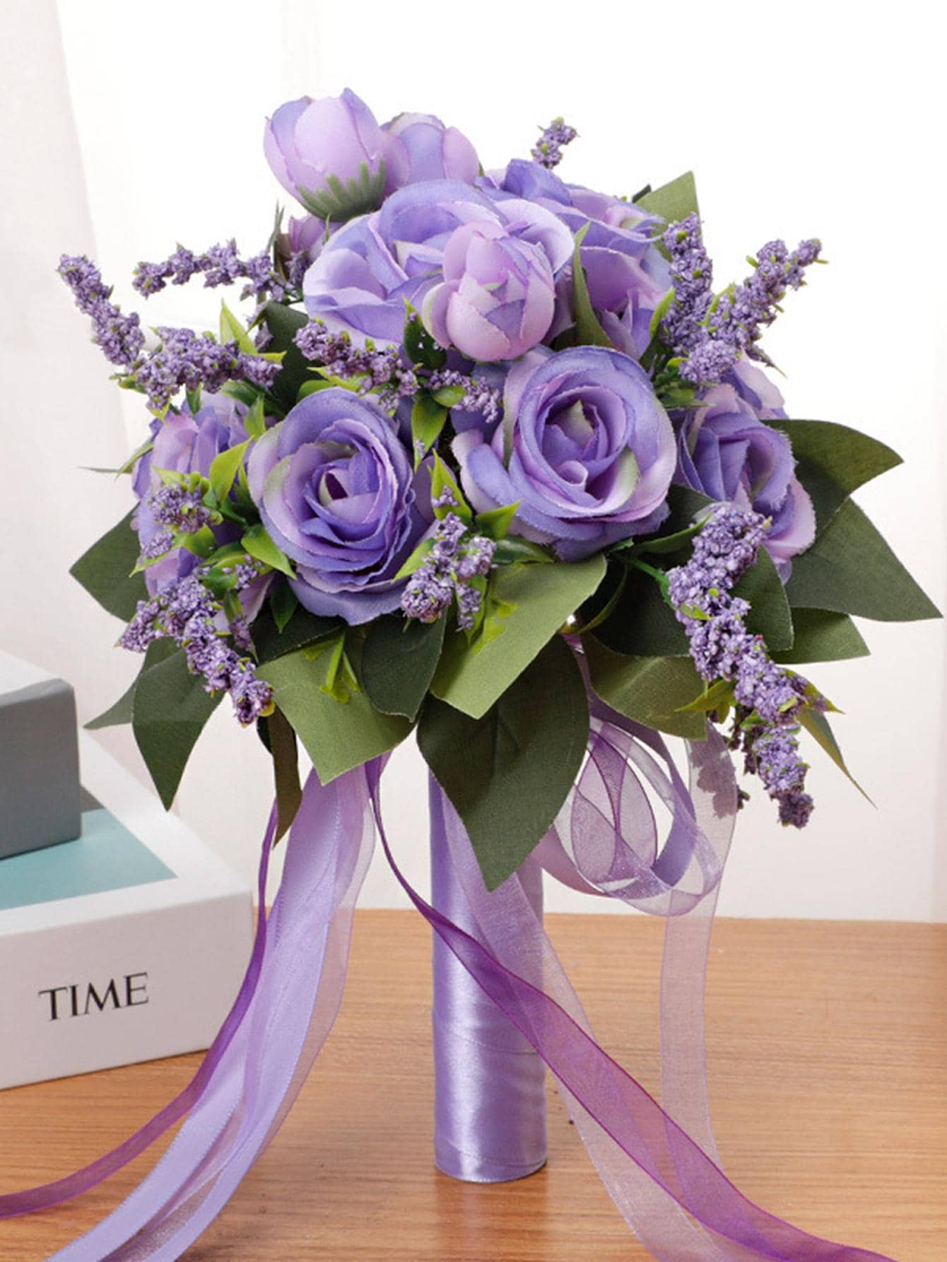 1件装女士玫瑰装饰浪漫婚礼花束，适用于婚礼和情人节配饰 - 紫色 - 查看 1