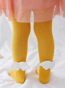 1pc Baby Girls' Tight Pants With Angel Wing Decor, Infant Leggings With Feet - Yellow - View 1