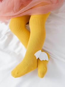 1pc Baby Girls' Tight Pants With Angel Wing Decor, Infant Leggings With Feet - Yellow - View 3