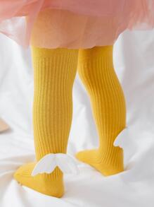 1pc Baby Girls' Tight Pants With Angel Wing Decor, Infant Leggings With Feet - Yellow - View 2