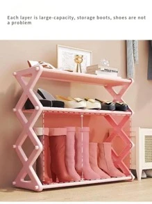 1 cái Công cụ tổ chức giày nhiều lớp, Công cụ tổ chức giày gia đình đa năng bằng nhựa màu hồng - Hồng - Xem 2