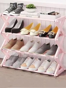 1 cái Công cụ tổ chức giày nhiều lớp, Công cụ tổ chức giày gia đình đa năng bằng nhựa màu hồng - Hồng - Xem 3