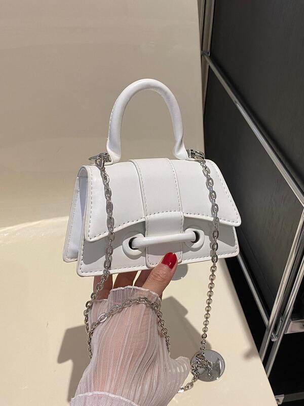 Mini Metal Decor Flap Square Bag Solid Color Top Handle