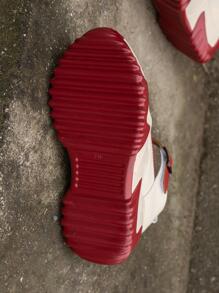 女士雙色帶扣裝飾坡跟運動鞋，運動型戶外坡跟運動鞋 - 紅色 - 查看 7