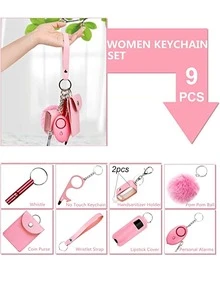 9 cái Phụ nữ Pom Pom & Chủ thẻ Móc khóa thời trang quyến rũ để trang trí chìa khóa - Màu Hồng baby - Xem 2