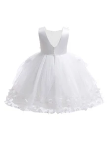 Váy Tutu công chúa dành cho các cô gái trẻ có trang trí lưới và bướm, thích hợp để đi du lịch, không bao gồm túi và phụ kiện tóc - trắng - Xem 3