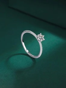 ESBERRY 1枚复古订婚/结婚戒指，镶嵌立方氧化锆，银色婚戒，优雅新娘首饰，女士款 - 銀色 - 查看 4