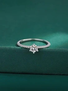 ESBERRY 1枚复古订婚/结婚戒指，镶嵌立方氧化锆，银色婚戒，优雅新娘首饰，女士款 - 銀色 - 查看 5