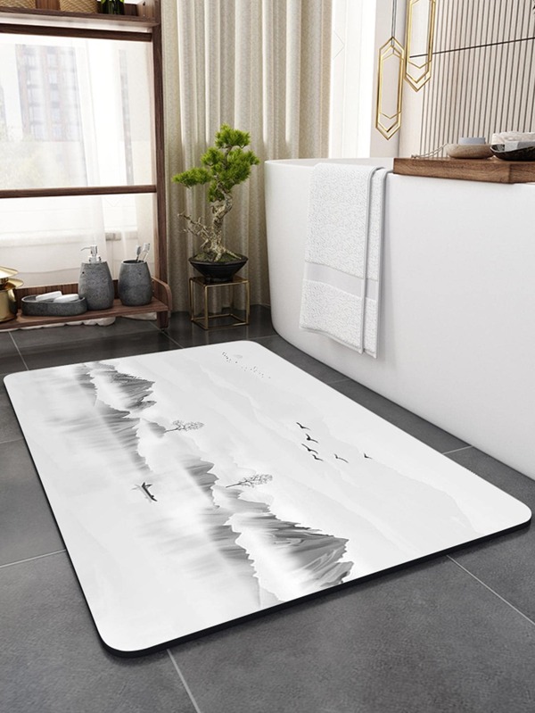 1pc Landscape Print Bath Rug, Polyester Antislip Absorbent Floor Mat