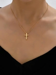 Cross Charm Necklace - Yellow Gold - View 4