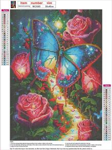 Butterfly Pattern DIY Diamond Unframed Painting, 5D Round Diamond Painting Kit, For Beginners - Multicolor - View 4