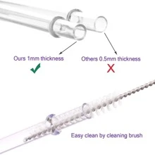 10.5 Inch Reusable Straws, PP Material, Transparent Thick Plastic, 12pcs/Set With Cleaning Brush, Christmas Gift, School Supplies - Clear - View 4