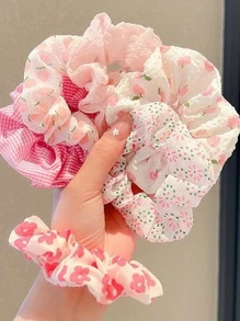 可爱6件套碎花发圈，粉色配饰发绳马尾发圈橡皮筋发圈发绳弹力发圈，发圈发饰 - 粉色 - 查看 3