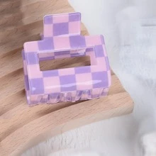 Checkered Pattern Hair Claw - Mauve Purple - View 1