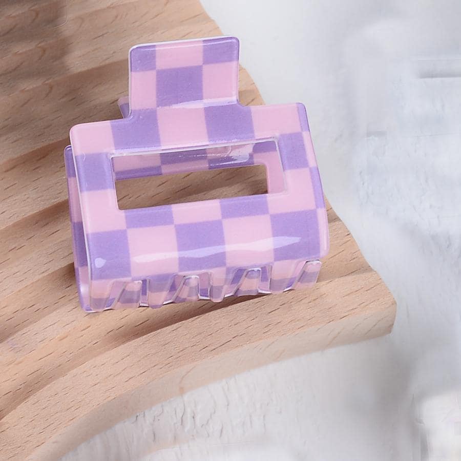 Checkered Pattern Hair Claw - Mauve Purple - View 1