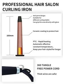 QHDJE 4件套鋁合金捲髮器帶鱷魚皮夾和手套，現代主義家用可旋轉專業捲髮器