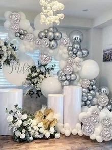 50 Bong Bóng Trang Trí Màu Trơn, Bong Bóng Cao Su Bạc 12 Inch Trang Trí Tiệc - Bạc - Xem 4