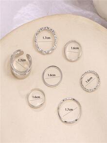 7pcs/set Fashionable Unisex Punk Style Plain Band Ring Set - Silver - View 4