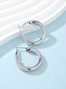 1pair Metallic Simple Geometric Circle Open Design 30mm Women's Hoop Earrings - Silver - View 2