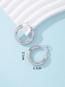 1pair Metallic Simple Geometric Circle Open Design 30mm Women's Hoop Earrings - Silver - View 4
