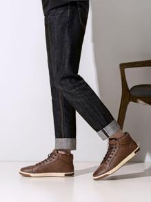 SHOESMALL Men's Fashion Dress Sneakers Casual Shoes Brown High Top Lightweight Chukka Boots Shoes For Men - 咖啡棕 - 查看 4