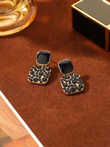 Andkiss Bông tai thả hình học trang trí rhinestone - màu đen - Xem 2