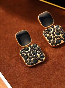 Andkiss Bông tai thả hình học trang trí rhinestone - màu đen - Xem 3