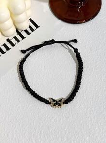 Butterfly Decor Beaded Anklet - Black - View 3