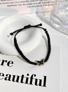 Butterfly Decor Beaded Anklet - Black - View 2