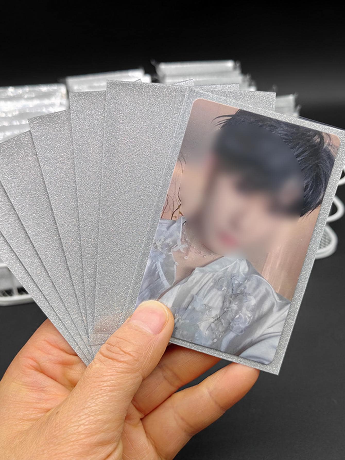 50pcs/Pack Popcorn Card Film, 20 Silk High-Transparency CPP 3-Inch Flat Mouth Protective Cover For Small Cards, Gucard,  Pictures, ID Card Cover, OPP Bag, Storage Box, Transparent Flip-Top Container - Silver - View 1