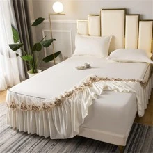 New Soft Bed Skirt, Fashion Elegant Embroidery Design, 9 Colors, 5 Sizes - Beige - View 7